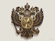 Часы герб РФ резной из дерева ясень